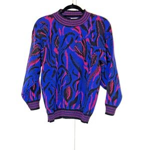 Vintage New Wave 80's 90's Bright Indie Blue and Pink Chantal Sweater M/L